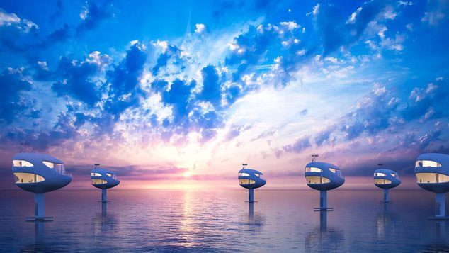 The SeaPod floating home is designed to harmonize with the surrounding environment.