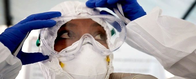 A healthcare worker training at a quarantine center in Bole Chefe, Ethiopia