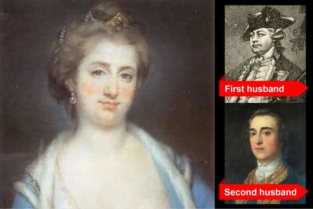 Elizabeth Chudleigh with her wealthy husbands, transforming her life into that of a countess