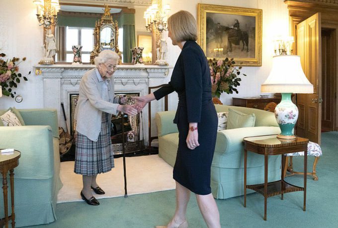 Queen Elizabeth II (left) welcoming new Prime Minister Liz Truss