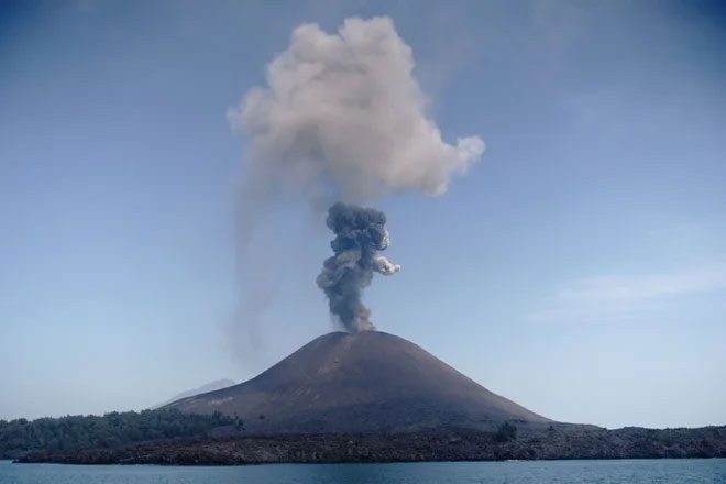 Anak Krakatoa volcano eruption in 2018.
