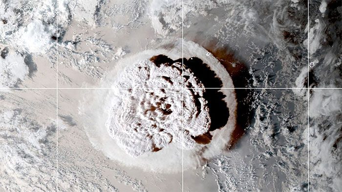 Satellite image of the Tonga volcano eruption on January 15.
