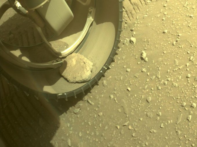 NASA's Perseverance rover took a photo in front of the vehicle on February 25.