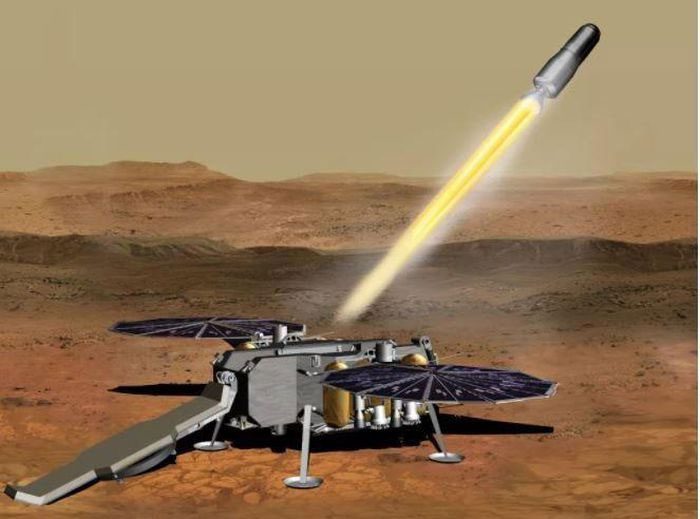 Simulation image of the rocket launching Mars samples back to Earth