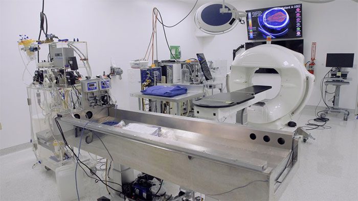 Surgical room where doctors will withdraw blood and replace it with antifreeze.