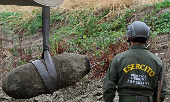 Unexploded ordnance found on the Po River, Italy.