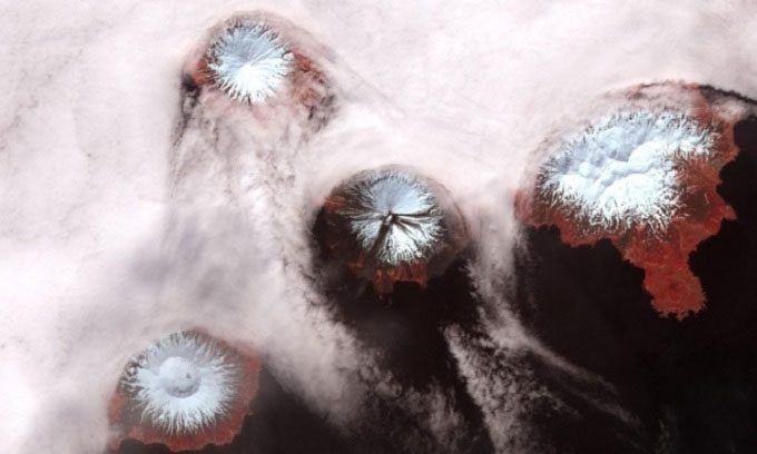 The Aleutian Islands located in the northern Pacific.
