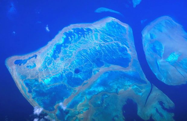 Aerial view of the Great Barrier Reef off the coast of Queensland
