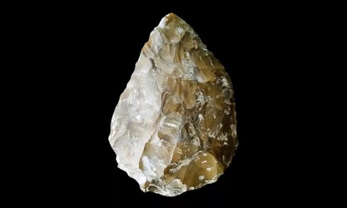 The Neanderthal hand axe excavated near the mammoth fossil.