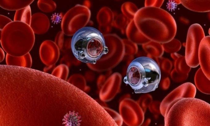 Simulation of the robot swimming around the wound.
