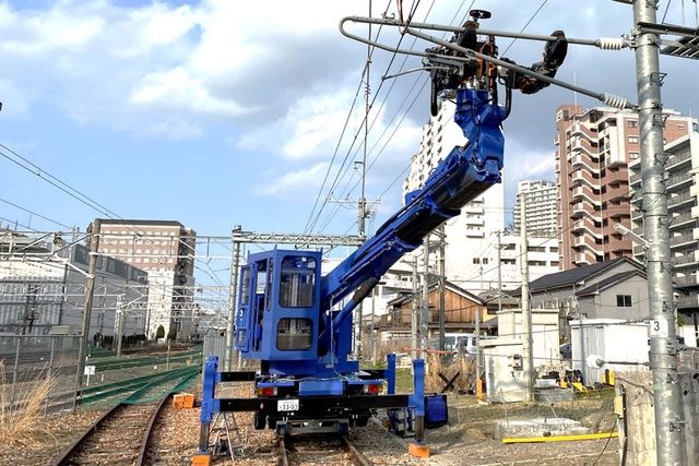 The robot easily reaches high equipment.