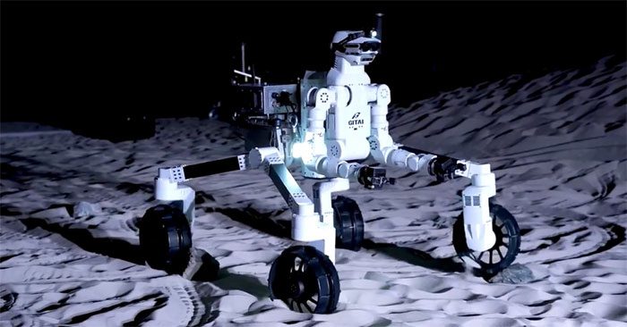 R1 robot testing in a simulated lunar environment.