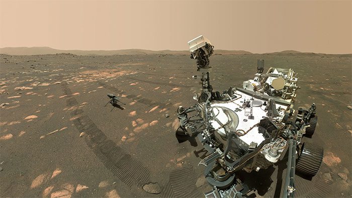 Perseverance rover and Ingenuity helicopter on Mars.
