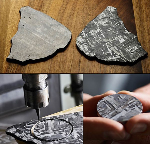 Production of Romain Gauthier watch dials from meteorite.