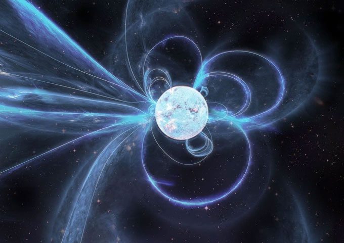 Illustration of a magnetically charged neutron star.