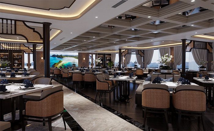 The dining area on the 3rd and 4th floors of Ambassador Day Cruise II.