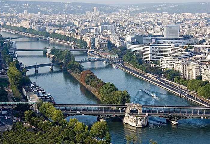 The Seine River viewed from the Eiffel Tower.