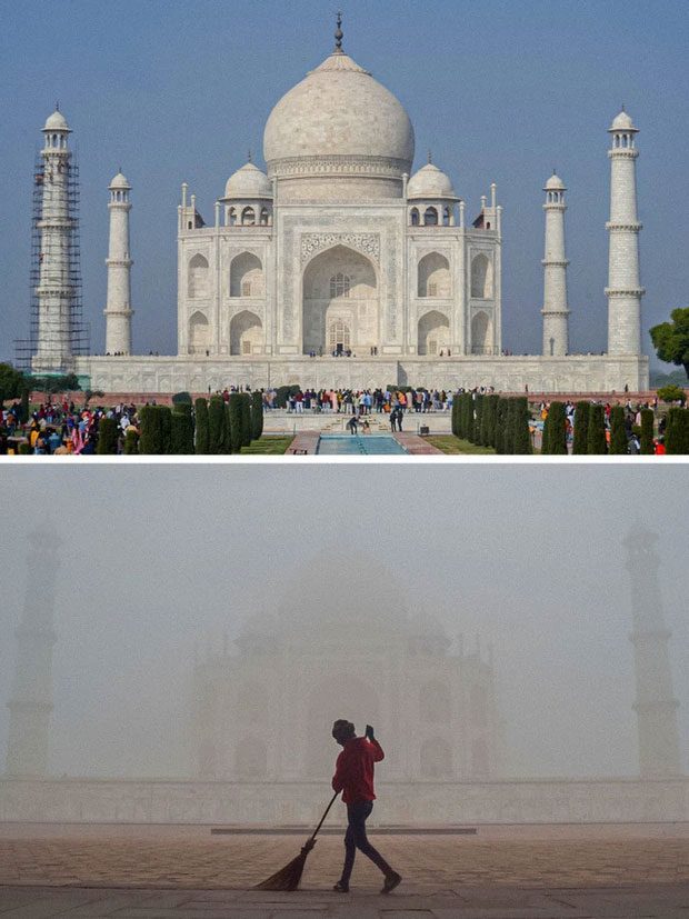 The Taj Mahal Almost Completely Covered in Fog
