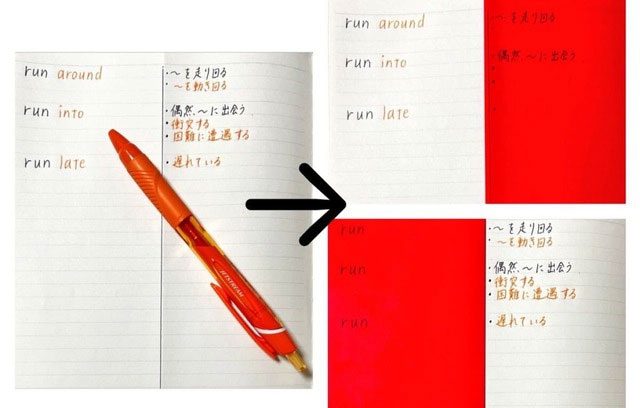 When writing with a red pen, students can use the plastic sheet to temporarily hide the content.