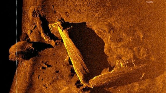 First sonar image of the wreck of Barge 129