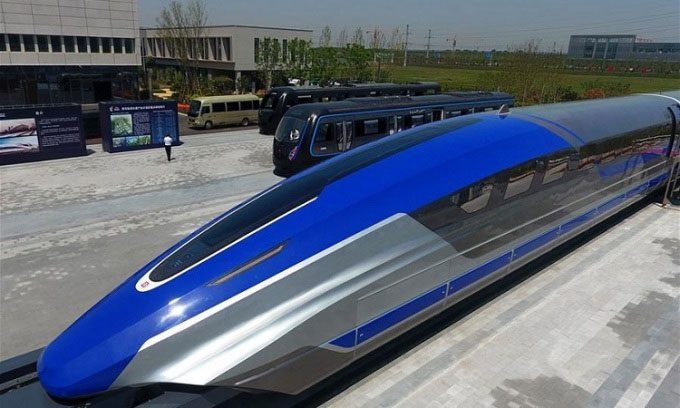 Maglev train running at over 600 km/h in Qingdao.