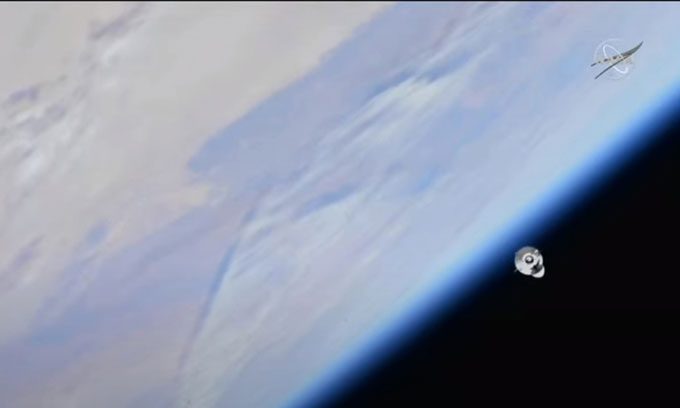 The Dragon spacecraft viewed from the ISS as it prepares to dock on November 27.