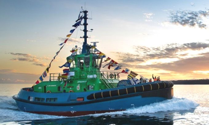 Electric tugboat Sparky with a towing capacity of 70 tons.