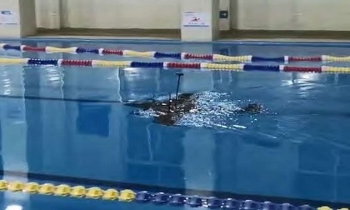 Prototype testing of the submarine on the water.