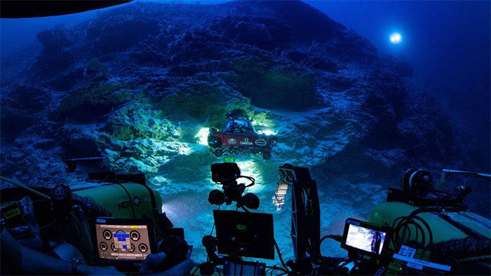 Expedition vessel exploring the marine ecosystem in the Maldives.