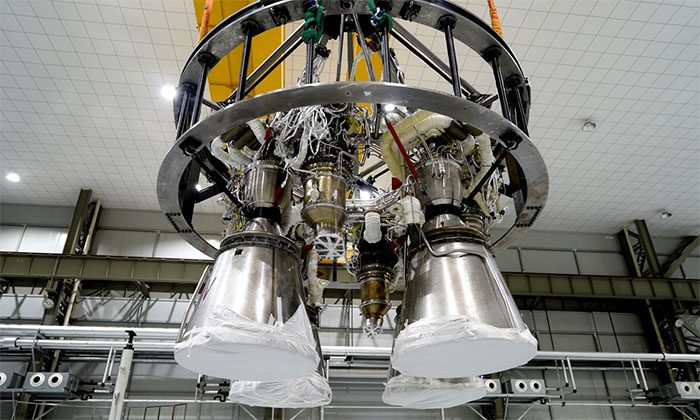 Completion of assembly of the first stage with 4 engines for Zhuque-2 in February 2021.
