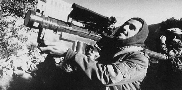 An Afghan guerrilla soldier with a U.S.-made Stinger air defense missile.