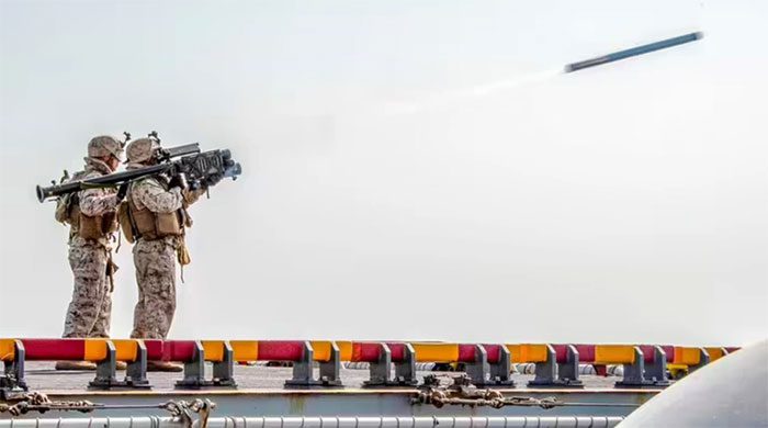 Stinger missile with a speed of twice the speed of sound and a range of nearly 8 km.