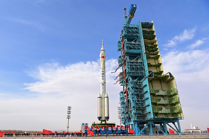 Long March 2F rocket and Shenzhou 15 spacecraft en route to the launch site in Jiuquan.