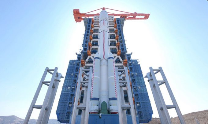 Changzheng-6A rocket on the launch pad before takeoff.