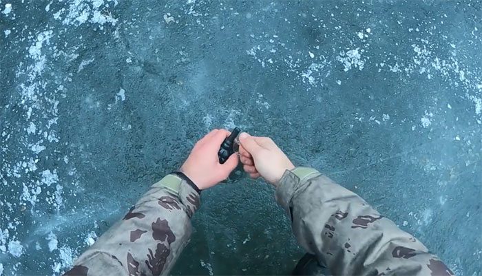 This person used many explosive materials shaped like grenades in the ice holes