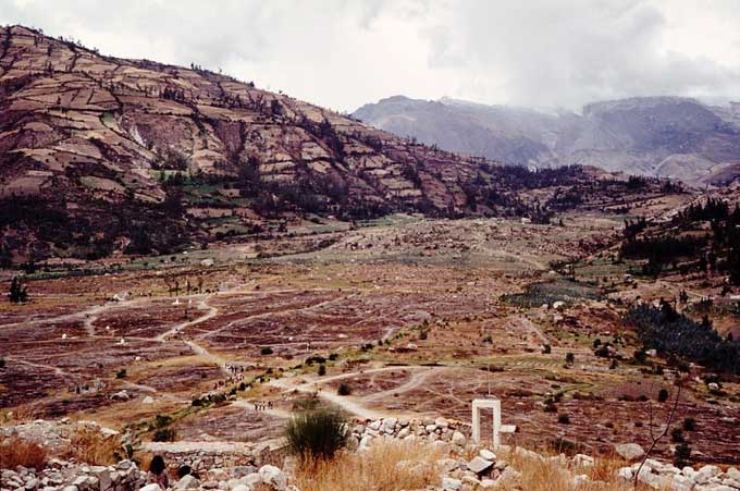 An area in Yungay Viejo, Peru, 10 years after the avalanche swept through in 1970.