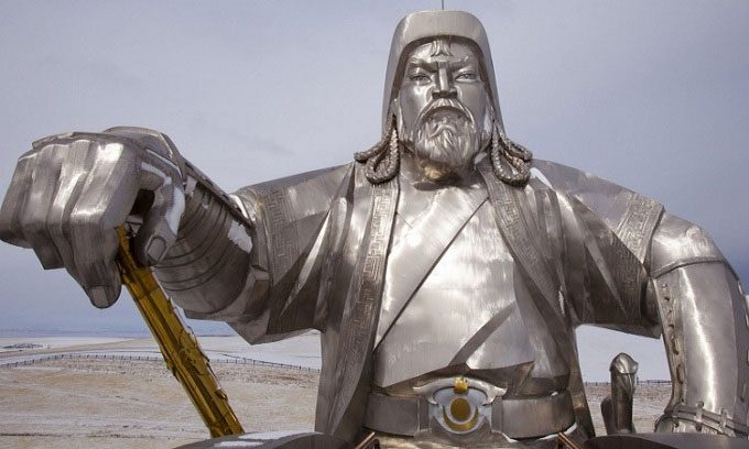 Statue of Genghis Khan on the banks of the Tuul River in Mongolia.