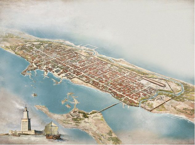 The location of Alexandria, home to the famous lighthouse in the ancient world.