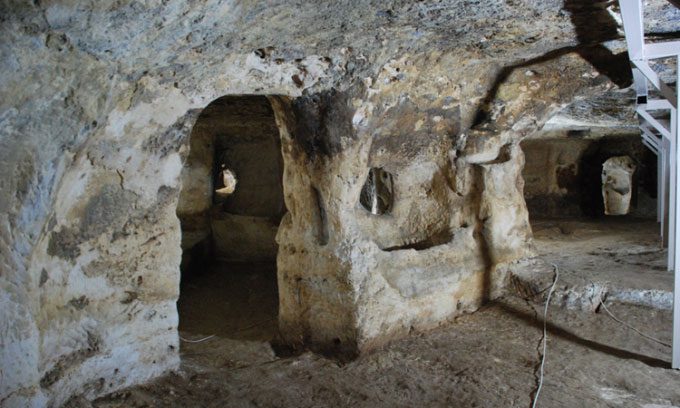 Inside the underground city in Midyat, Mardin province, southeastern Turkey on April 18.