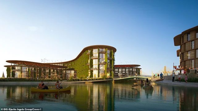 The floating city will be situated on a beautiful lagoon