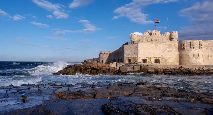 Qaitbay Citadel in Egypt, the ancient ruins of the Lighthouse of Alexandria.