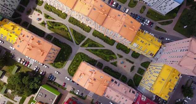 Aerial photos show Comfort as a giant Lego town