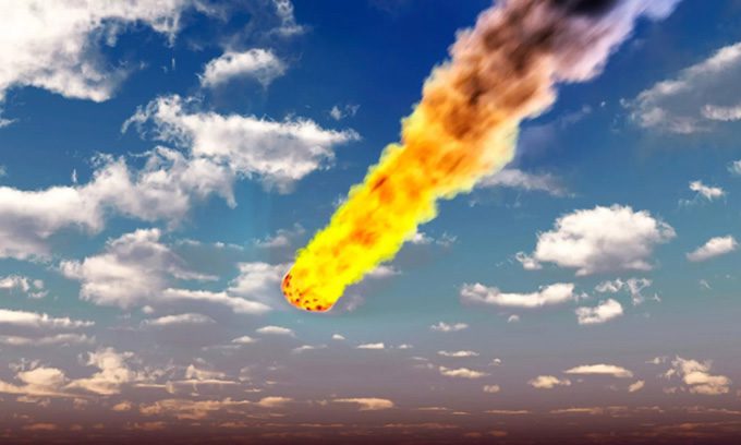 Simulation of a space rock burning up in Earth's atmosphere.