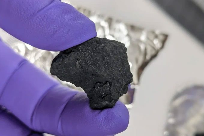 A fragment of the Winchcombe meteorite.