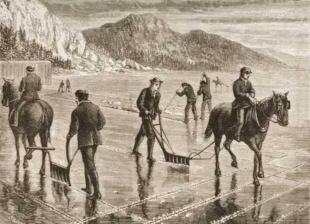 Harvesting ice is the first step in making ice cream