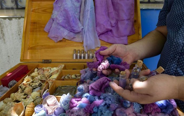Purple fabric dyed with Tyrian dye.