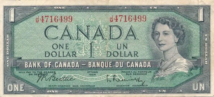 1 Canadian dollar, first issued in 1954