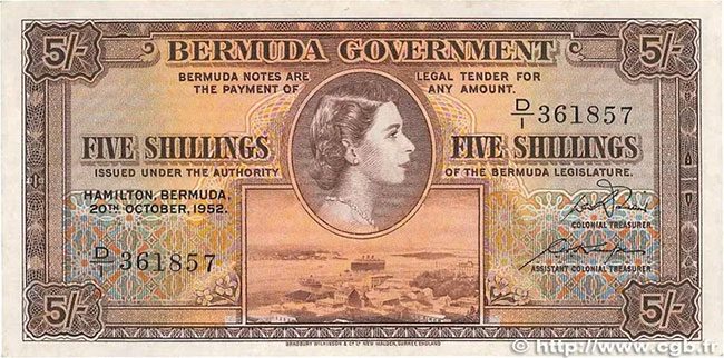 5 shillings of Bermuda, first issued in 1952