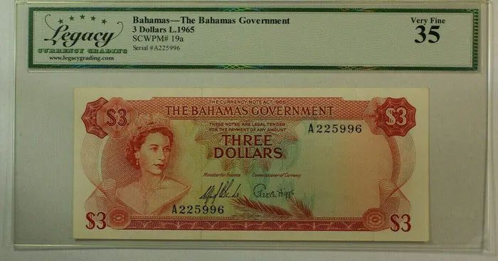3 Bahamian dollars, first issued in 1965
