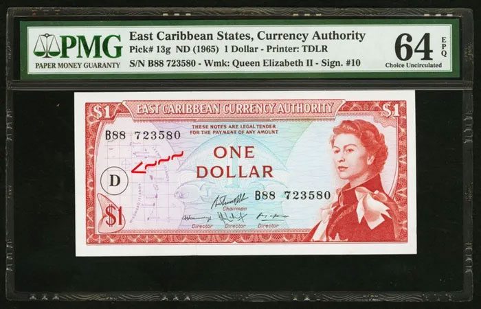 1 East Caribbean dollar, first issued in 1965